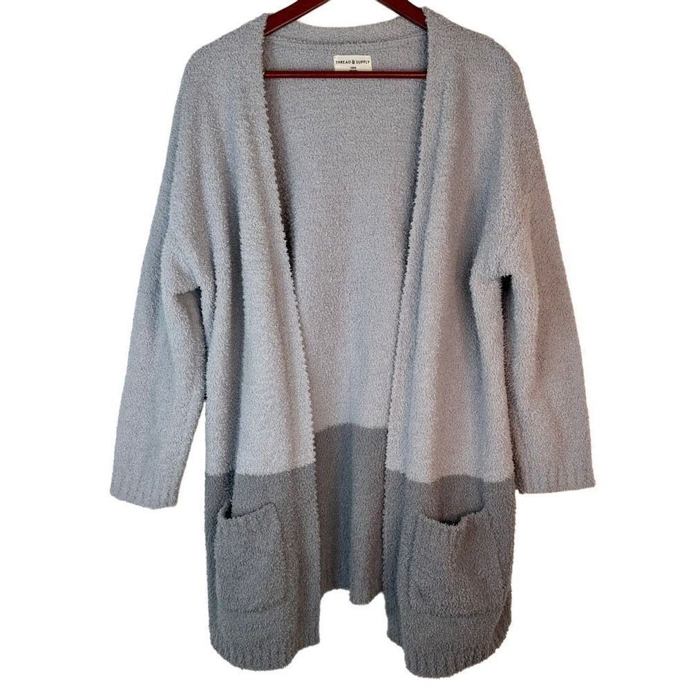 Thread & Supply Cozy Cloud Gray Colorblocked Cardigan‎ OS Recycled Polyester